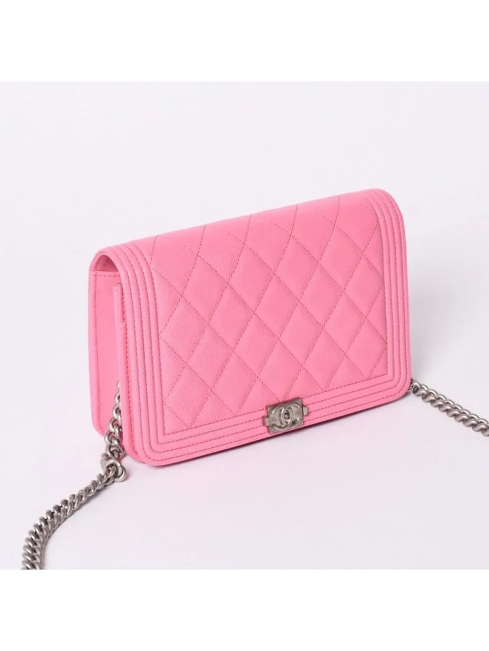 Chanel Boy Chain Wallet CC Logo Caviar Leather Pink Shoulder Bag